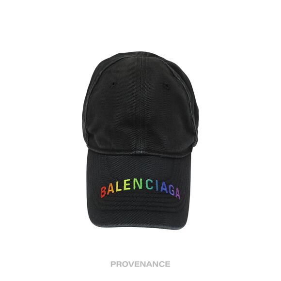 🔴 Balenciaga Embroidered Rainbow Logo Cap - Washed Black - Picture 1 of 12